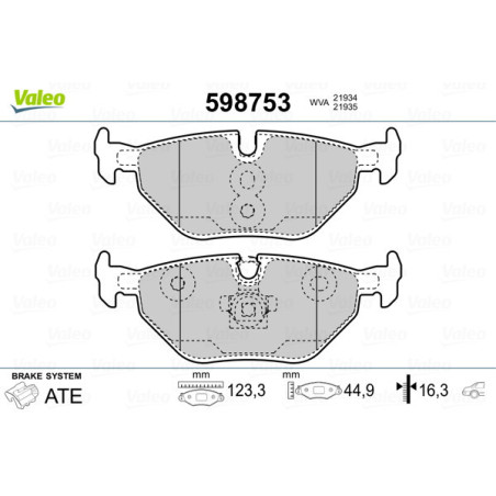 VALEO 598753 Klocki hamulcowe Tył dla