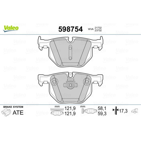 VALEO 598754 Klocki hamulcowe Tył dla