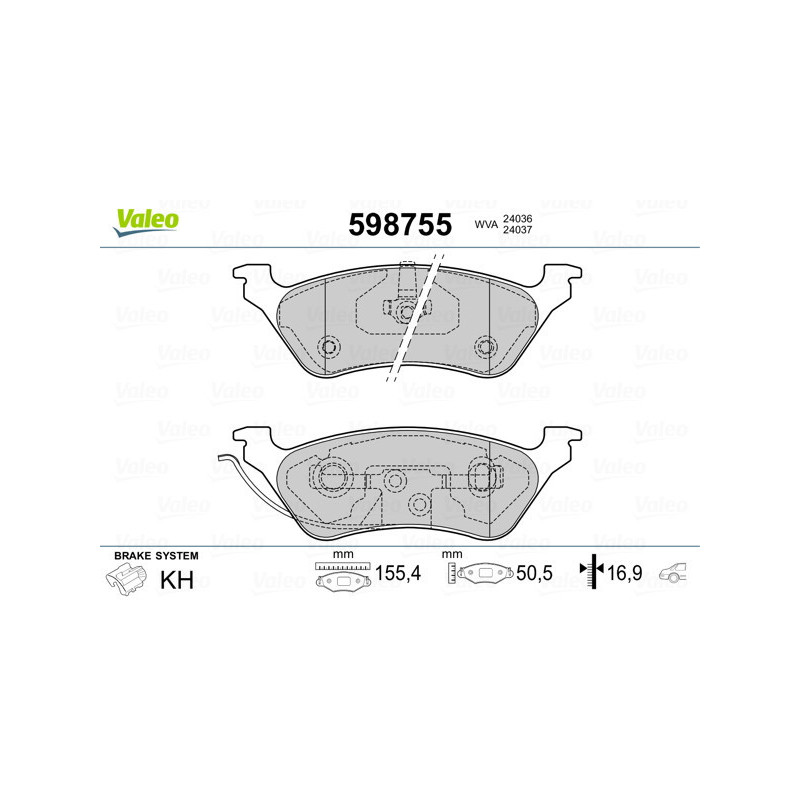 VALEO 598755 Brzdové platničky Zadné pre