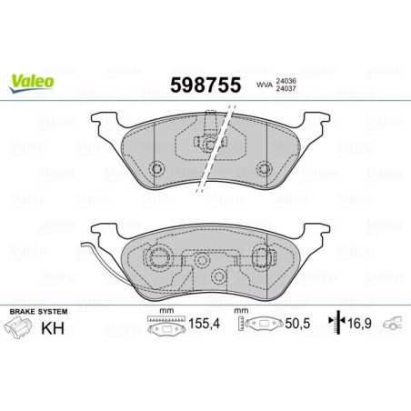 VALEO 598755 Pastillas de freno Trasero para