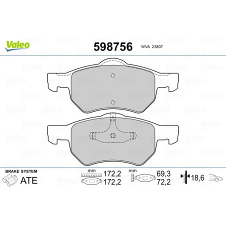 VALEO 598756 Brzdové destičky Přední pro