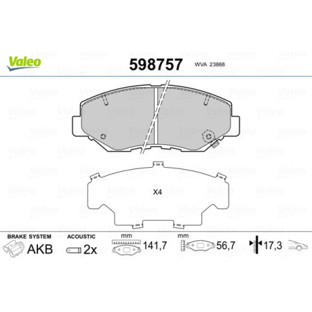 VALEO 598757 Pastillas de freno Delantero para