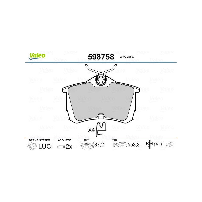 VALEO 598758 Klocki hamulcowe Tył dla