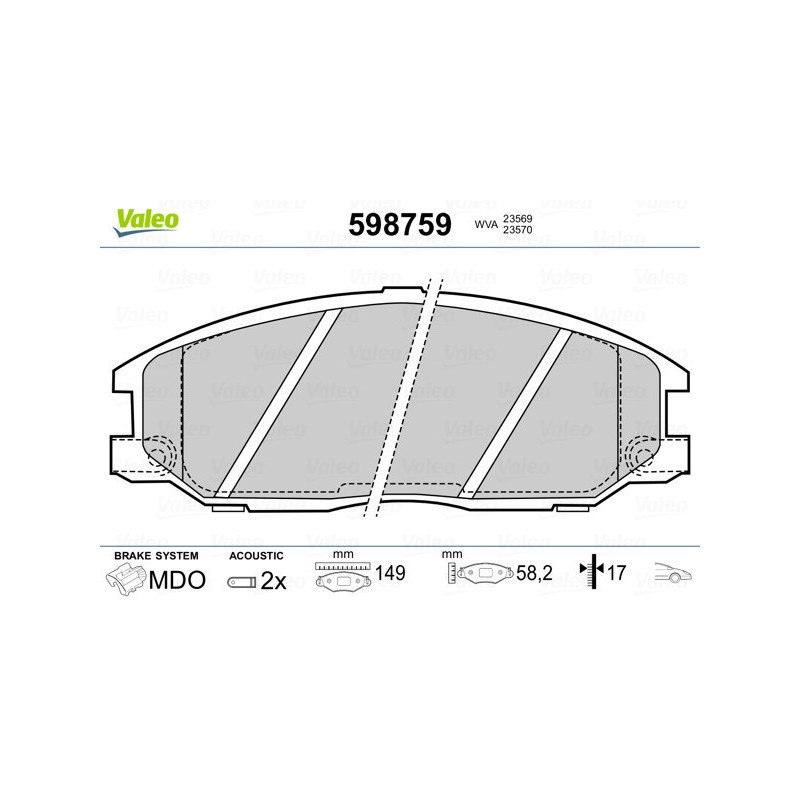 VALEO 598759 Brzdové platničky Predné pre