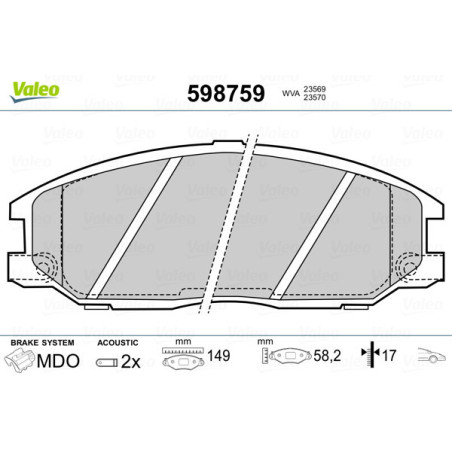 VALEO 598759 Klocki hamulcowe Przód dla