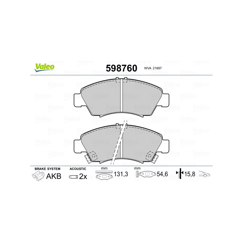 VALEO 598760 Brzdové destičky Přední pro