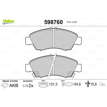 VALEO 598760 Klocki hamulcowe Przód dla