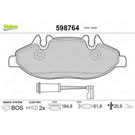VALEO 598764 Brzdové platničky Predné pre