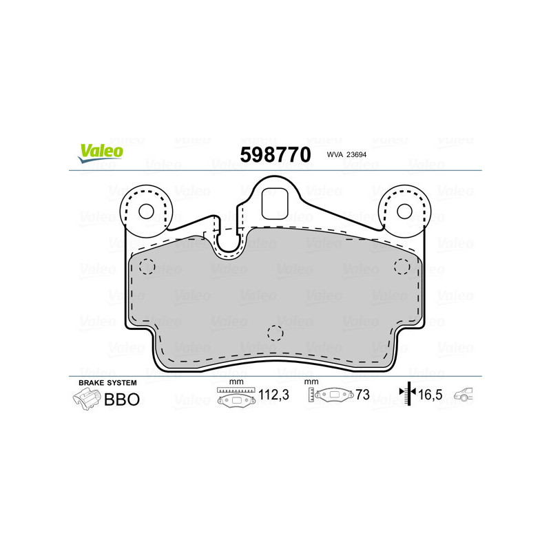 VALEO 598770 Brzdové platničky Zadné pre