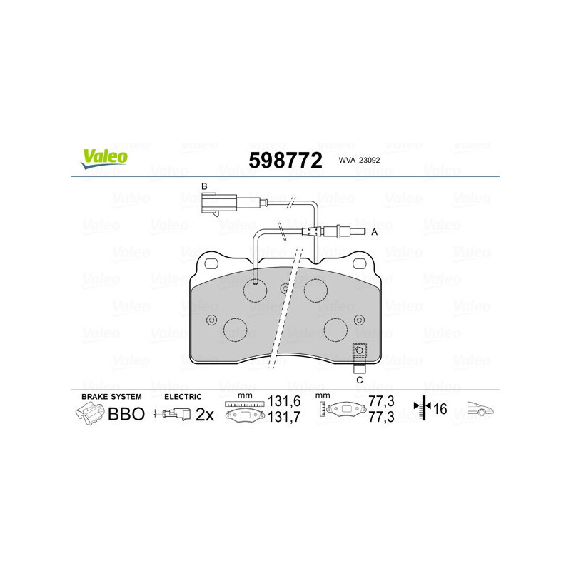 VALEO 598772 Pastiglie freno Anteriore per