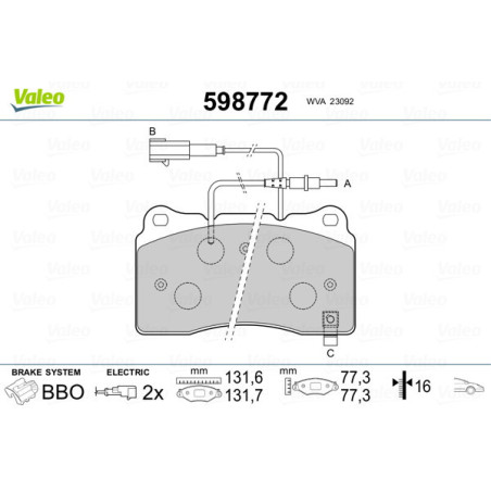 VALEO 598772 Pastiglie freno Anteriore per