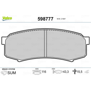 VALEO 598777 Brzdové platničky Zadné pre