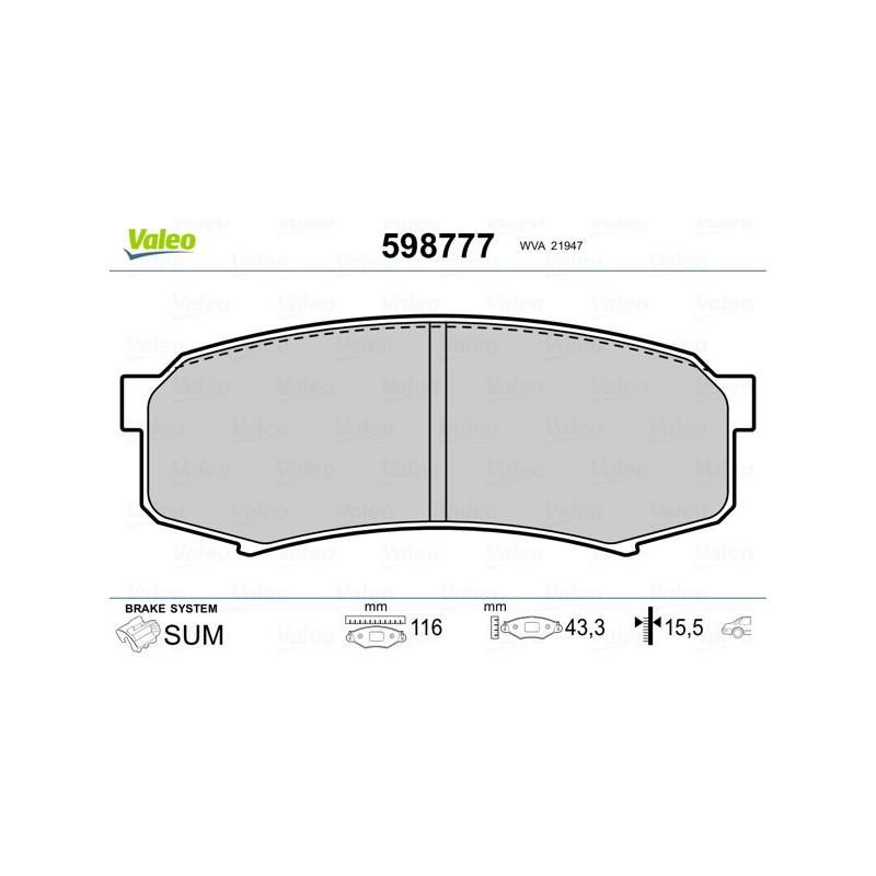 VALEO 598777 Klocki hamulcowe Tył dla