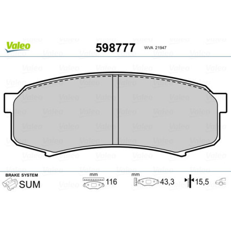 VALEO 598777 Brzdové platničky Zadné pre