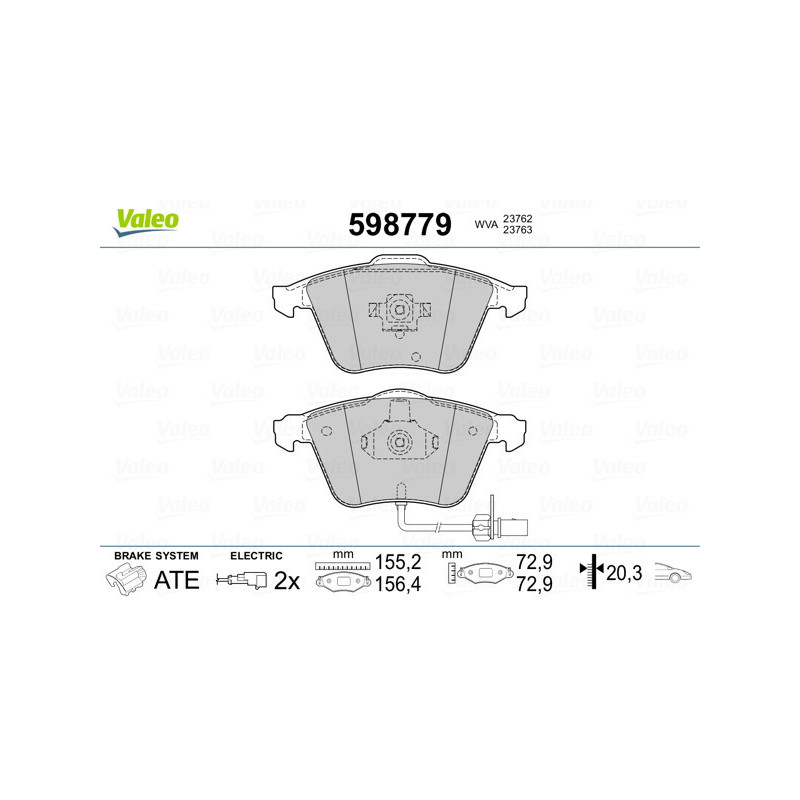 VALEO 598779 Brzdové destičky Přední pro