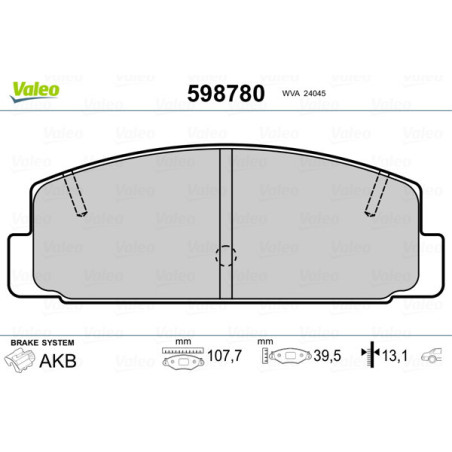 VALEO 598780 Brzdové platničky Zadné pre