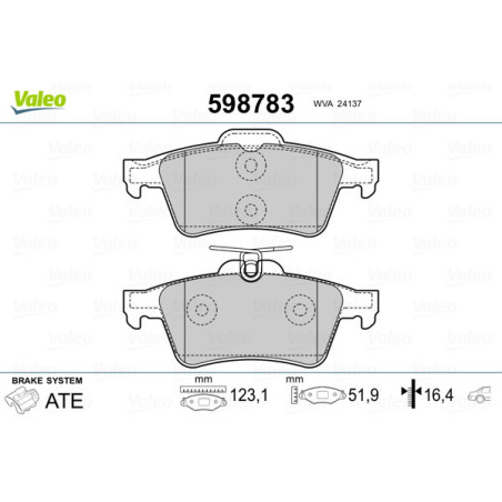 VALEO 598783 Pastiglie freno Posteriore per