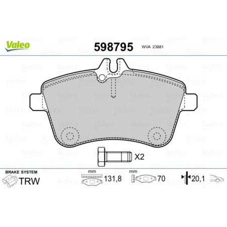 VALEO 598795 Klocki hamulcowe Przód dla