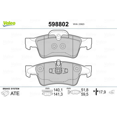 VALEO 598802 Klocki hamulcowe Tył dla
