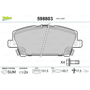 VALEO 598803 Brzdové platničky Predné pre