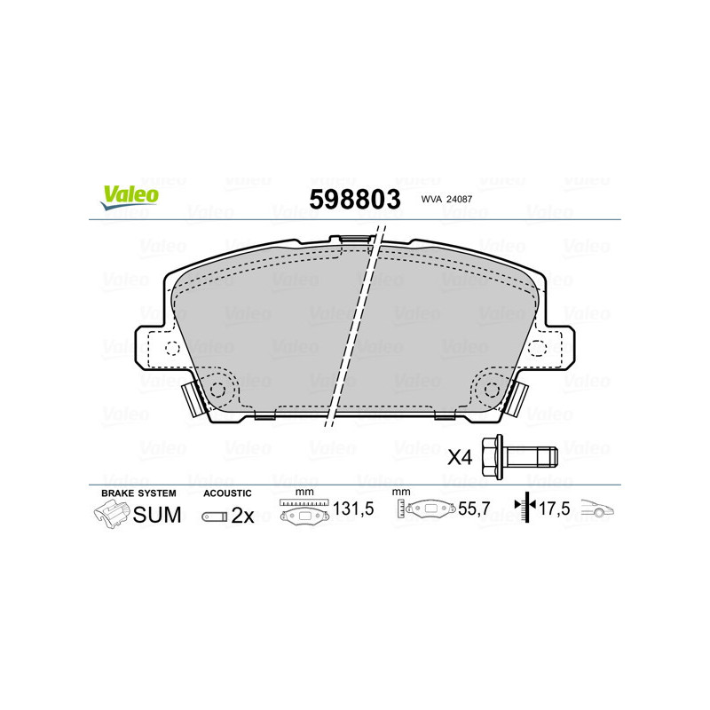 VALEO 598803 Klocki hamulcowe Przód dla