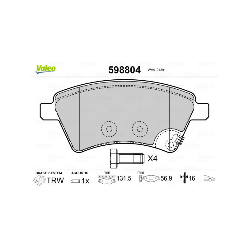 VALEO 598804 Brake Pads Set Front for