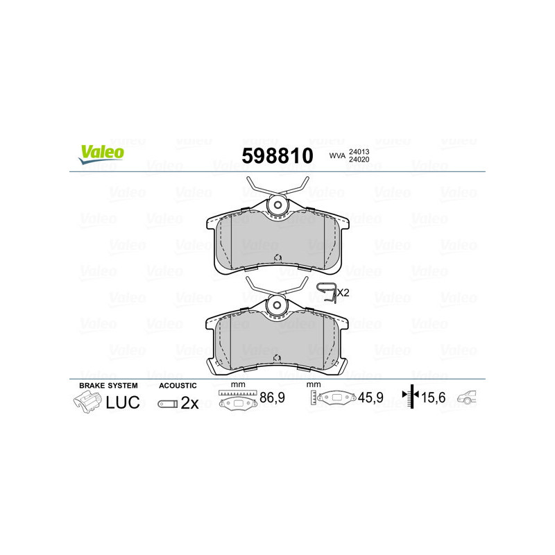 VALEO 598810 Bremsbeläge Hinten für