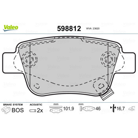 VALEO 598812 Bremsbeläge Hinten für