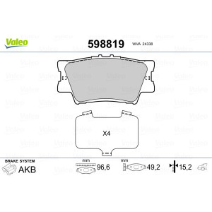 VALEO 598819 Klocki hamulcowe Tył dla