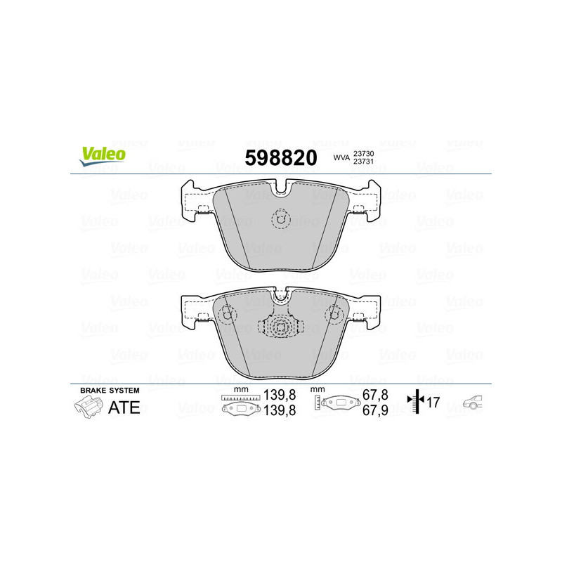 VALEO 598820 Klocki hamulcowe Tył dla
