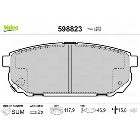 VALEO 598823 Pastiglie freno Posteriore per