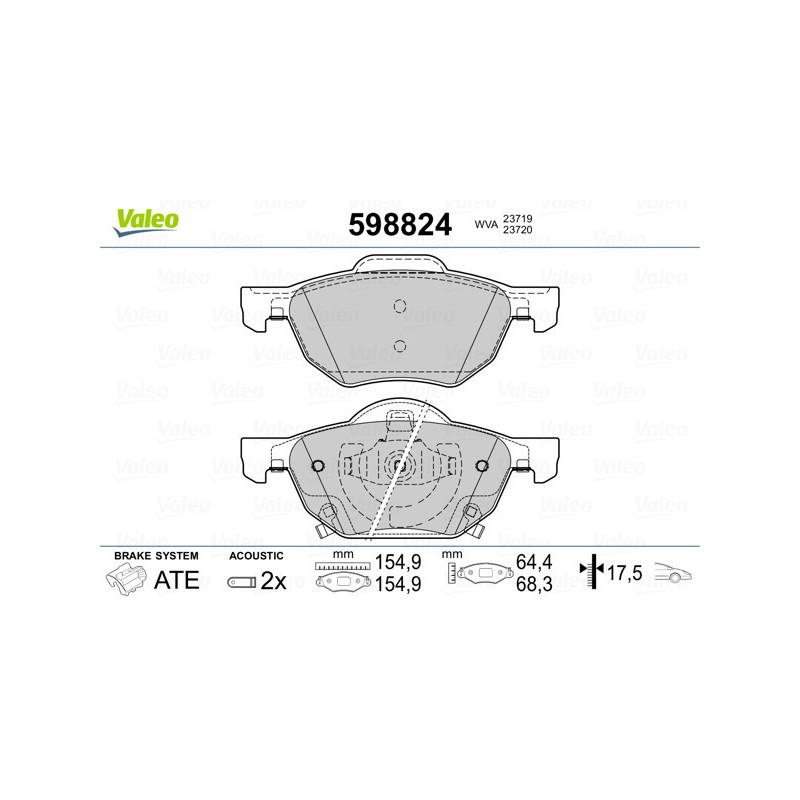 VALEO 598824 Brzdové platničky Predné pre