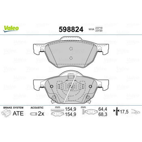 VALEO 598824 Brzdové platničky Predné pre