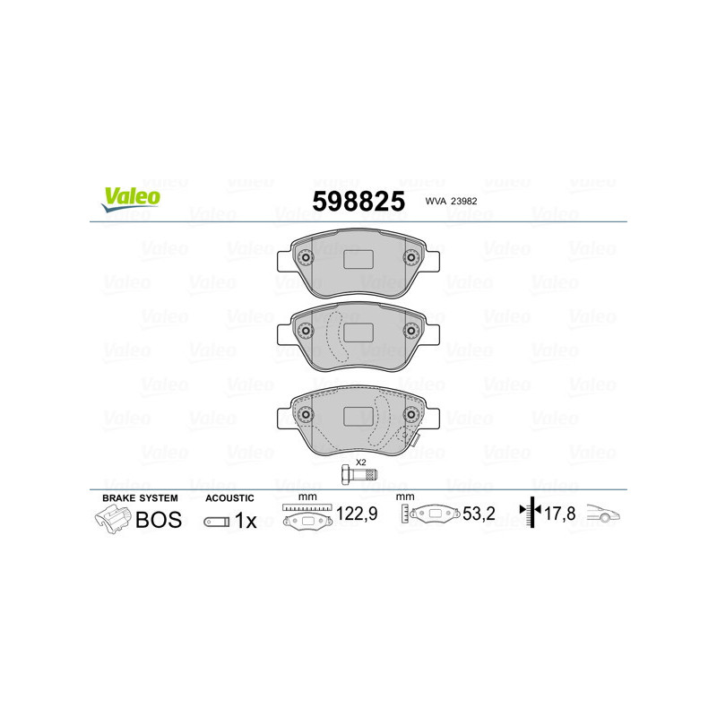VALEO 598825 Plaquettes de frein Avant pour