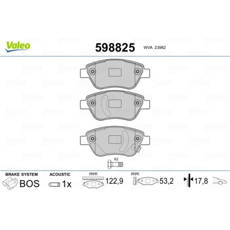 VALEO 598825 Brzdové platničky Predné pre