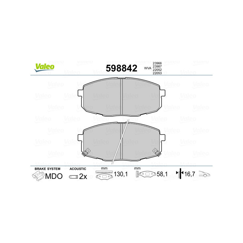 VALEO 598842 Brzdové destičky Přední pro