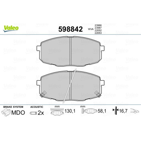 VALEO 598842 Brzdové platničky Predné pre