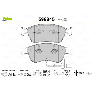 VALEO 598845 Brzdové platničky Predné pre