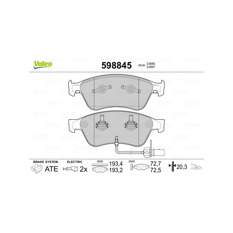 VALEO 598845 Brzdové platničky Predné pre