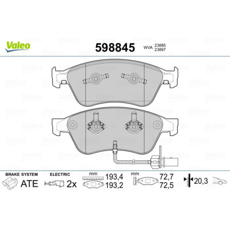 VALEO 598845 Bremsbeläge Vorne für