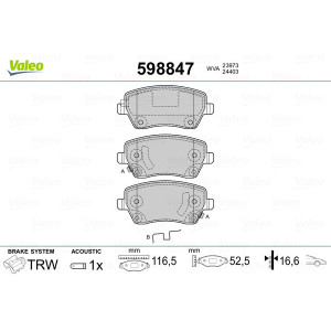 VALEO 598847 Pastiglie freno Anteriore per