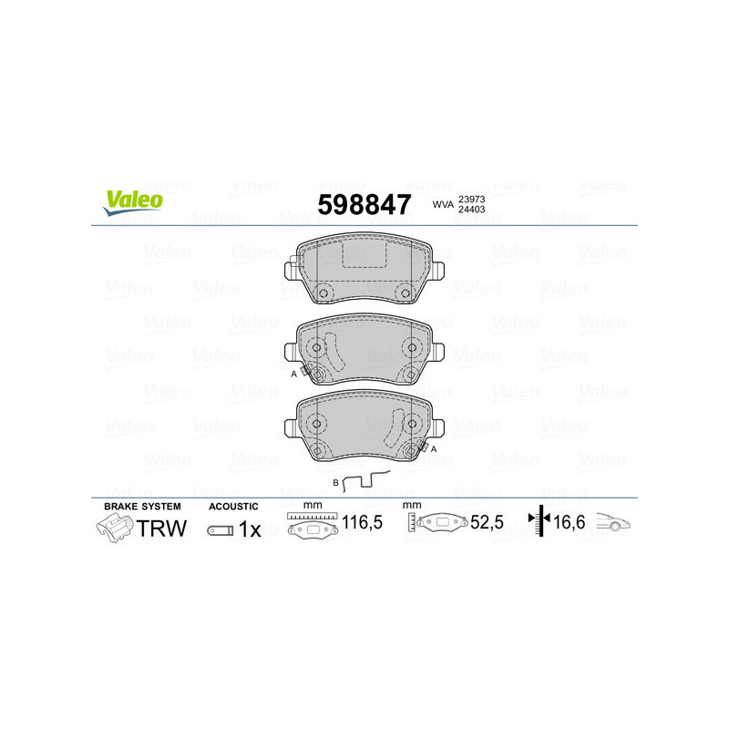 VALEO 598847 Pastillas de freno Delantero para