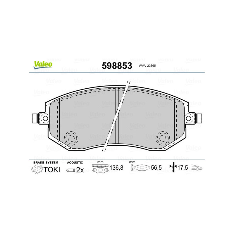 VALEO 598853 Brzdové platničky Predné pre