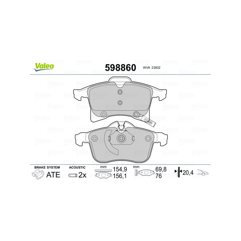 VALEO 598860 Pastiglie freno Anteriore per