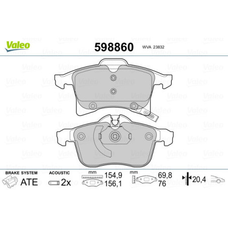 VALEO 598860 Bremsbeläge Vorne für