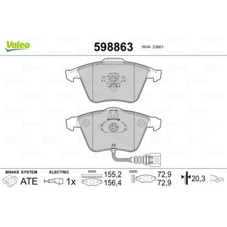 VALEO 598863 Pastiglie freno Anteriore per