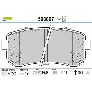 VALEO 598867 Brzdové platničky Zadné pre