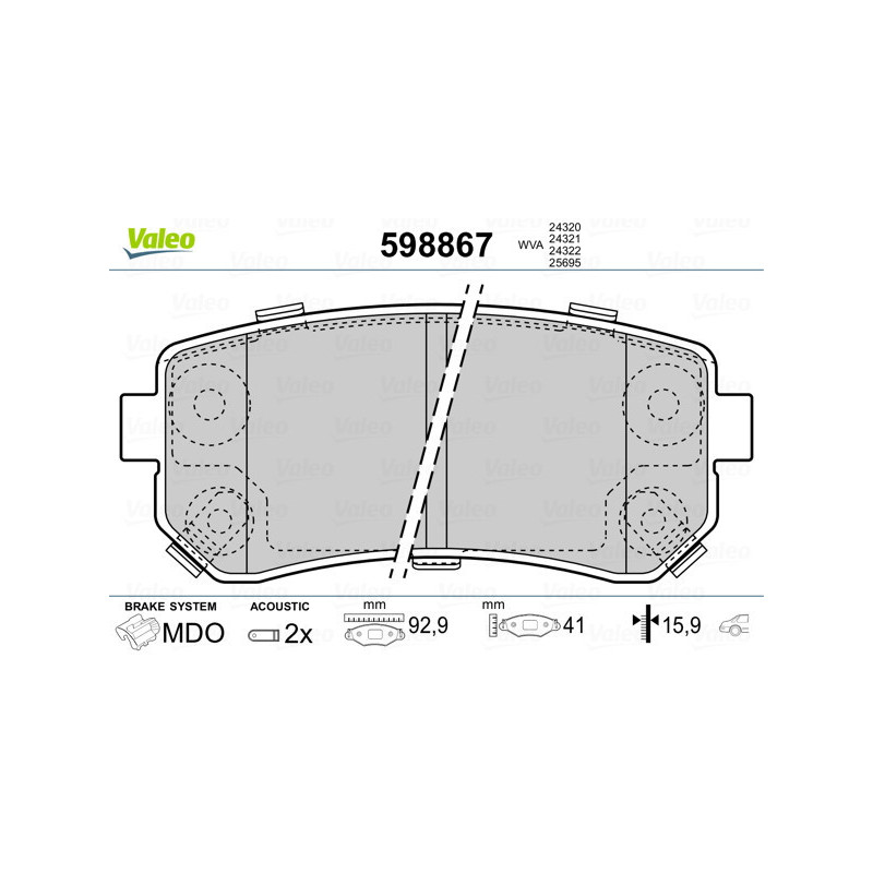 VALEO 598867 Brake Pads Set Rear for