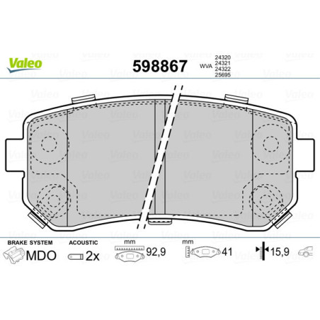 VALEO 598867 Klocki hamulcowe Tył dla