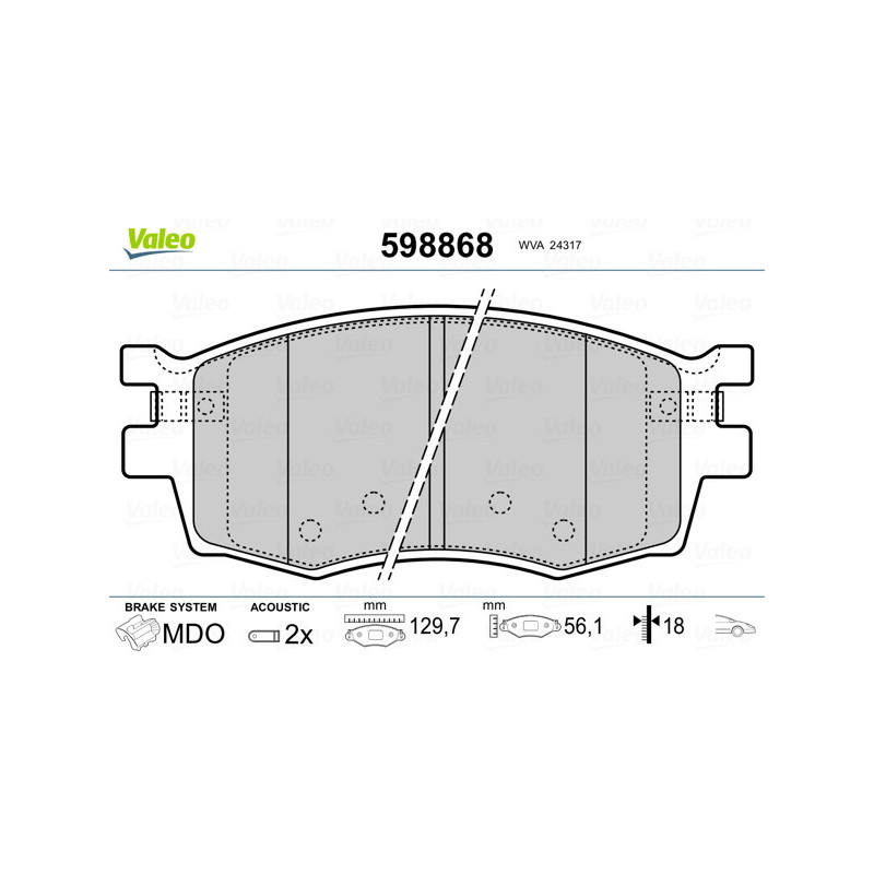 VALEO 598868 Brzdové platničky Predné pre